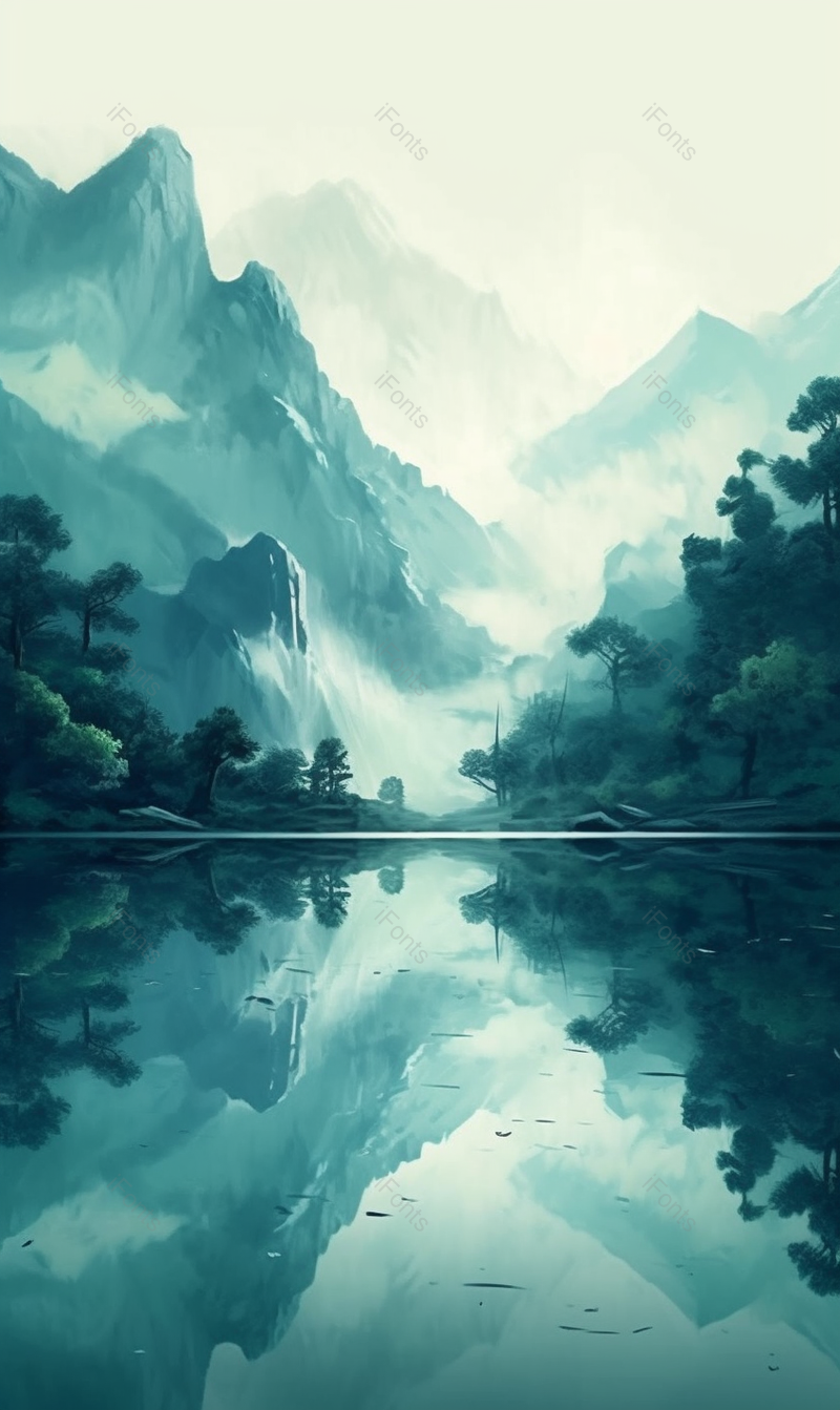 绿色中国风复古风山水河流水墨画背景,插画/手绘图,插画/手绘图库,插画/手绘图下载,插画/手绘
